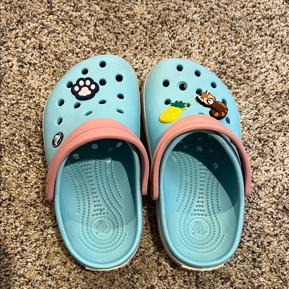 Girls size J2 Blue and Pink Crocs